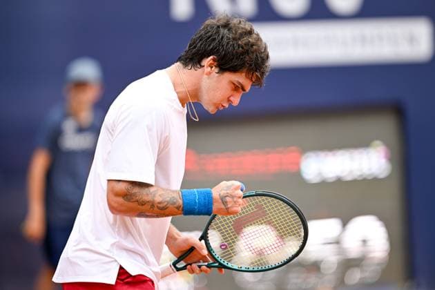 TENNIS - ATP, Tennis Herren Generali Open 2024 KITZBUEHEL,AUSTRIA,22.JUL.24 - TENNIS - ATP World Tour, Generali Open. Image shows the rejoicing of Thiago Seyboth Wild (BRA).  GEPAxpictures xDanielxSchoenherr