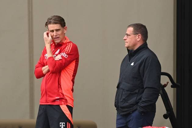 from left Christoph FREUND Sports Director Bayern Muenchen , Max EBERL Chief Sports Officer FC Bayern Muenchen , Public training FC Bayern Muenchen at the training camp in Rottach Egern on 22 07 2024 Soccer 1 Bundesliga,Season 2024 2025