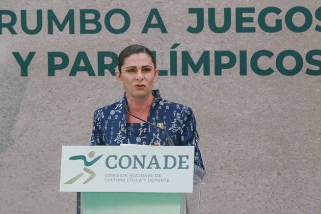 Ana Gabriela Guevara press conference, PK, Pressekonferenz Heading to the Paris 2024 Olympic Games, Olympische Spiele, Olympia, OS Ana Gabriela Guevara, general director of the National Commission for Physical Culture and Sports (CONADE), speaking during a press conference heading to the Paris 2024 Olympic and Paralympic Games, at the facilities of CONADE. Mexico City CDMX Mexico Copyright: xJosexLuisxToralesx