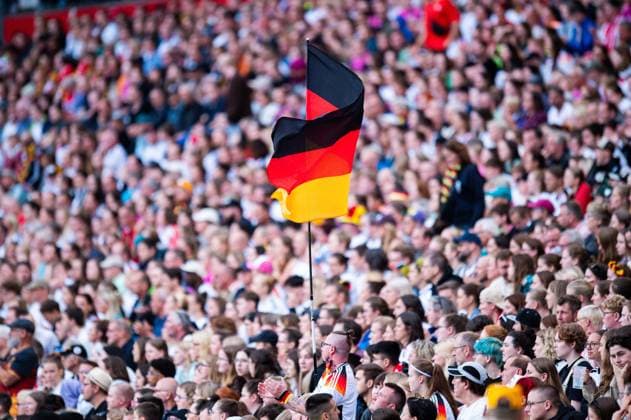 16 07 2024 Football, Women, European Championship qualification 2025, Germany Austria Fans with flag Germany