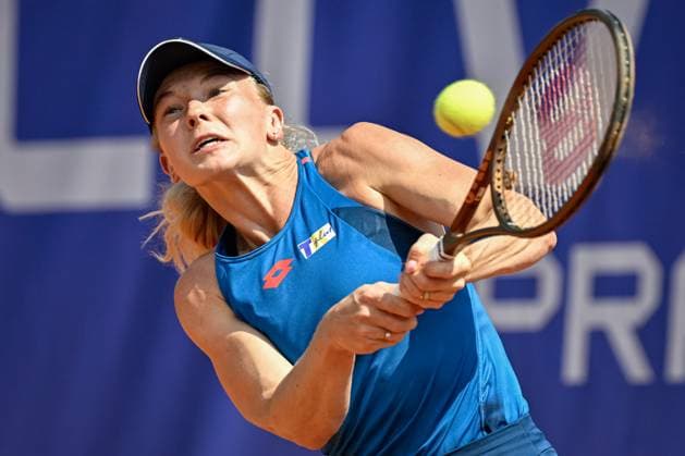 Czech tennis player Katerina Siniakova in action during the WTA, Tennis Damen women s tennis tournament Livesport Prague Open 2024 match against Laura Samson from Czechia, in Prague, Czech Republic, on July 23, 2024. (CTKxPhoto VitxSimanek) CTKPhotoP2024072305068  CTKPhotoP2024072305068