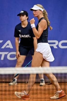 Czech tennis player Laura Samson reacts during the WTA, Tennis Damen women s tennis tournament Livesport Prague Open 2024 match against Katerina Siniakova from Czechia, in Prague, Czech Republic, on July 23, 2024. (CTKxPhoto VitxSimanek) CTKPhotoP2024072305450  CTKPhotoP2024072305450
