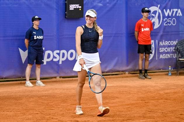 Czech tennis player Laura Samson celebrates her victory during the WTA, Tennis Damen women s tennis tournament Livesport Prague Open 2024 match against Katerina Siniakova from Czechia, in Prague, Czech Republic, on July 23, 2024. (CTKxPhoto VitxSimanek) CTKPhotoP2024072305882  CTKPhotoP2024072305882