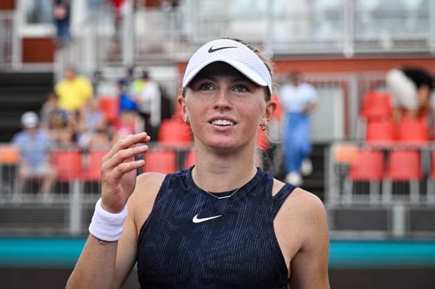 Czech tennis player Laura Samson celebrates her victory during the WTA, Tennis Damen women s tennis tournament Livesport Prague Open 2024 match against Katerina Siniakova from Czechia, in Prague, Czech Republic, on July 23, 2024. (CTKxPhoto VitxSimanek) CTKPhotoP2024072305904  CTKPhotoP2024072305904