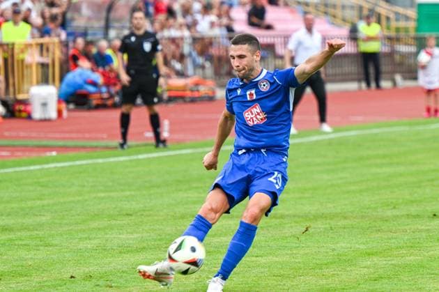 2024.07.23 Poniewiez Pilka nozna, UEFA Liga Mistrzow, sezon 2024 2025 FK Panevezys - Jagiellonia Bialystok N z Markas Beneta Foto Paulius Zidonis PressFocus 2024.07.23 Poniewiez Football, UEFA Champions League, 2024 25 season FK Panevezys - Jagiellonia Bialystok Markas Beneta Credit: Paulius Zidonis PressFocus 