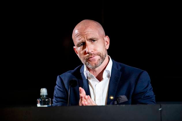 240723 Head coach Henrik Rydström of Malmö FF during a press conference after the UEFA Champions League football match between Malmö FF and Klaksvik on July 23, 2024 in Malmö Photo Christian Örnberg BILDBYRAN COP 166 CO0443 fotboll football soccer fotball champions league malmö ff klaksvik bbeng q2  Copyright: CHRISTIANxÖRNBERG BB240723CO106