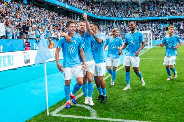 240723 Lasse Berg Johnsen of Malmö FF celebrates during the UEFA Champions League football match between Malmö FF and Klaksvik on July 23, 2024 in Malmö Photo Christian Örnberg BILDBYRAN COP 166 CO0443 fotboll football soccer fotball champions league malmö ff klaksvik bbeng q2 jubel  Copyright: CHRISTIANxÖRNBERG BB240723CO115