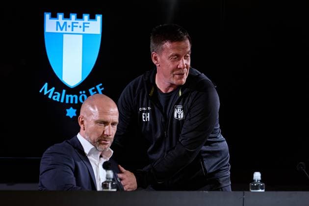 MALMÖ, SWEDEN 20240723 Malmö coach Henrik Rydström and Klaksvik coach Espen Haug at the press conference after Tuesdays Champions League qualifier between Malmö FF and Klaksvik at Eleda Stadium MALMÖ SWEDEN Football,Klaksvik,Malmö FF x11830x  Copyright: xAndersxBjurö TTx CL-KVAL MALMÖ-KLAKSVIK