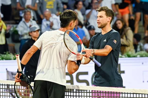 TENNIS - ATP, Tennis Herren Generali Open 2024 KITZBUEHEL,AUSTRIA,23.JUL.24 - TENNIS - ATP World Tour, Generali Open. Image shows Thiago Agustin Tirante (ARG) and Dominic Thiem (AUT).  GEPAxpictures xDanielxSchoenherr