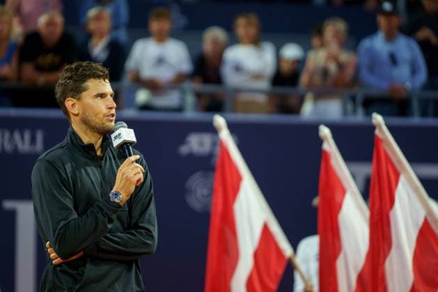 Generali Open ATP 250 2024 Kitzbühel, 23 07 2024 Dominic Thiem AUT, Austria speaks to the fans on the center court Generali Open 2024, ATP 250, Sportpark Kitzbühel on 23 07 2024, Kitzbühel Copyright: xBEAUTIFULxSPORTSx Pajonkx