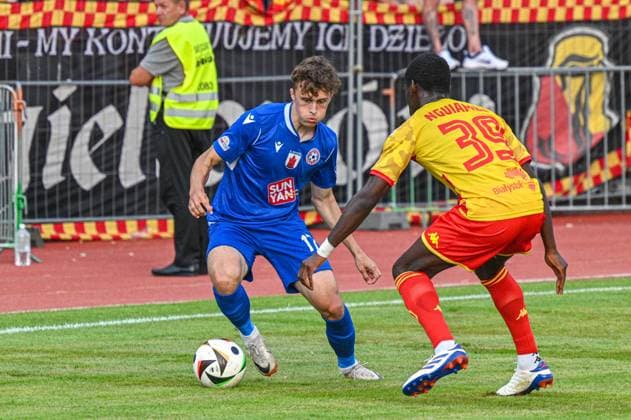 2024.07.23 Poniewiez Pilka nozna, UEFA Liga Mistrzow, sezon 2024 2025 FK Panevezys - Jagiellonia Bialystok N z Nojus Luksys, Aurelien Nguiamba Foto Paulius Zidonis PressFocus 2024.07.23 Poniewiez Football, UEFA Champions League, 2024 25 season FK Panevezys - Jagiellonia Bialystok Nojus Luksys, Aurelien Nguiamba Credit: Paulius Zidonis PressFocus NEWSPIX.PL --- Newspix.pl  20240723PF_ZZI_52374