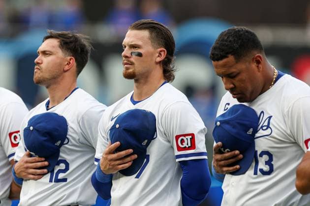 July 23, 2024: Kansas City Royals first baseman Salvador Perez (13), Kansas City Royals shortstop Bobby Witt Jr. (7) and Kansas City Royals third baseman Nick Loftin (12) stand for the National Anthem before the game against the Arizona Diamondbacks at Kauffman Stadium in Kansas City, MO. CSM Kansas City United States of America - ZUMAc04_ 20240723_zma_c04_197 Copyright: xDavidxSmithx