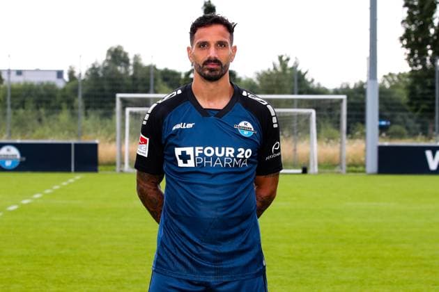 Adriano Grimaldi, SC Paderborn 2 Football Bundesliga portrait appointment 2 BL 2024 2025 official photo appointment SC Paderborn in the training and youth performance center portrait, portrait, single image, Germany, football, men, GER, 23 07 2024 Christian Schroedter