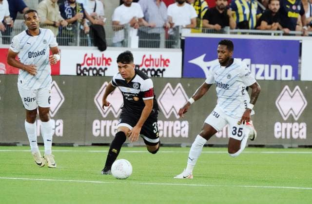 Anton Geisser 23 07 2024 Thun Switzerland Football Men 2024 2025 Qualification UEFA Champions League FC Lugano Fenerbahce SK Istanbul Picture Fred Fenerbahce SK vs Ignacio Aliseda FC Lugano One-on-one action