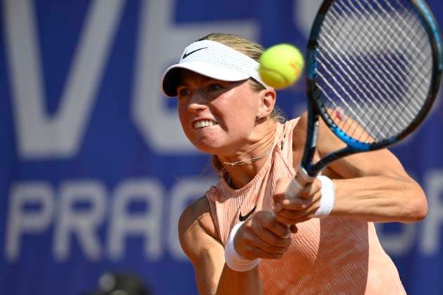 Czech Laura Samson (pictured) in action against Russian player Oksana Selekhmeteva during the WTA, Tennis Damen women s tennis tournament Livesport Prague Open 2024, in Prague, Czech Republic, on July 24, 2024. (CTKxPhoto MichalxKamaryt) CTKPhotoP2024072406724  CTKPhotoP2024072406724