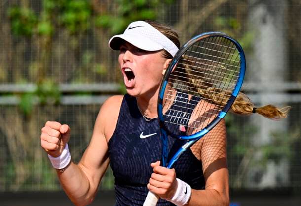 Laura Samson of Czech Republic celebrates after defeating Oksana Selekhmeteva of Russia in match of the WTA, Tennis Damen women s tennis tournament Livesport Prague Open 2024 in Prague, Czech Republic, July 24, 2024. (CTKxPhoto RomanxVondrous) CTKPhotoP2024072407318  CTKPhotoP2024072407318