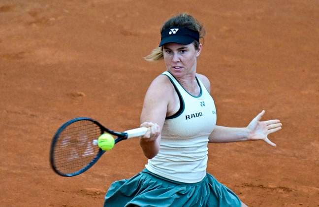 Linda Noskova of Czech Republic in action against Elle Seidel of Germany during the WTA, Tennis Damen women s tennis tournament Livesport Prague Open 2024 in Prague, Czech Republic, July 24, 2024. (CTKxPhoto RomanxVondrous) CTKPhotoP2024072408123  CTKPhotoP2024072408123
