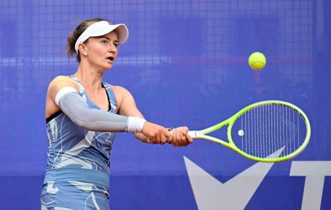 Barbora Krejcikova of Czech Republic in action during the doubles game against Priscilla Hon of Australia and Zeynep Sonmez of Turkey at the WTA, Tennis Damen women s tennis tournament Livesport Prague Open 2024 in Prague, Czech Republic, July 24, 2024. (CTKxPhoto RomanxVondrous) CTKPhotoP2024072408664  CTKPhotoP2024072408664