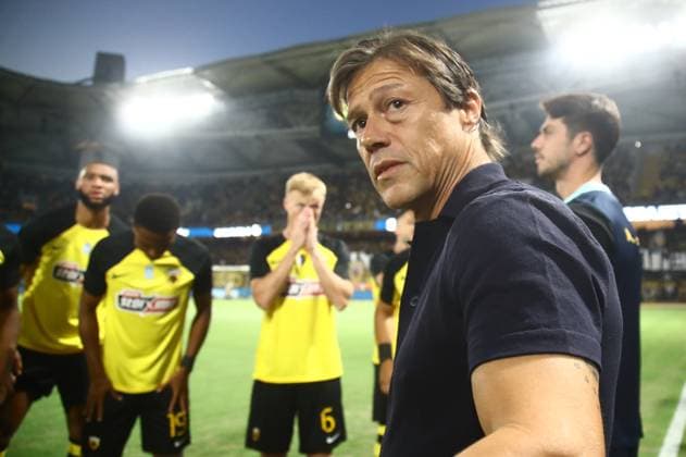 Matias Almeyda manager of AEK Athens react during the UEFA Conference League second qualifying round 1st leg match between AEK Athens and Inter Escaldes held in OPAP Arena in Athens, Greece, 24 July 2024. IMAGO ONE INCH PRODUCTIONS ATHENS Greece Copyright: xOnexInchxProductionsx 6279751