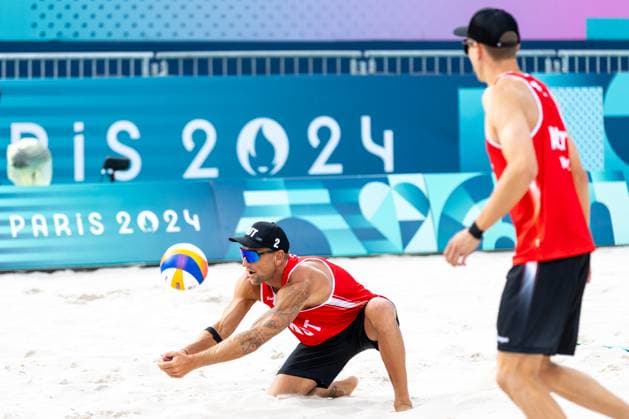 OLYMPICS - Olympic Summer Games 2024 PARIS,FRANCE,24.JUL.24 - OLYMPICS, Beach volleyball, Beachvolleyball - Olympic Summer Games Paris 2024, preview, training. Image shows Alexander Horst and Julian Hoerl (AUT).  GEPAxpictures xMaticxKlansek