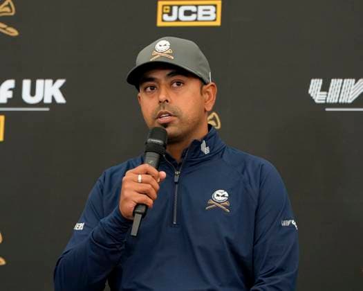 25th July 2024; JCB Golf &amp; Country Club, Rocester, Uttoxeter, England; LIV UK Golf League, Pro-Am Day; Anirban Lahiriof the Crushers GC speaks to the media before the pro-am event  ActionPlus12671543 StevenxFlynn