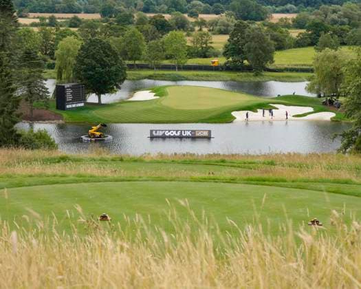 25th July 2024; JCB Golf &amp; Country Club, Rocester, Uttoxeter, England; LIV UK Golf League, Pro-Am Day; A general view of the 17th green as green keepers carry out final preparation before the pro-am event  ActionPlus12671555 StevenxFlynn