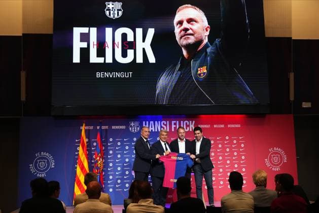 ESP: Hansi Flick Presentation Hansi Flick Presentation as FC Barcelona, Barca new coach at Auditori 1899 on July 25, 2024 in Barcelona Spain. kpng Copyright: xBaguxBlancox xPRESSINPHOTOx PS_240725_HAN_056