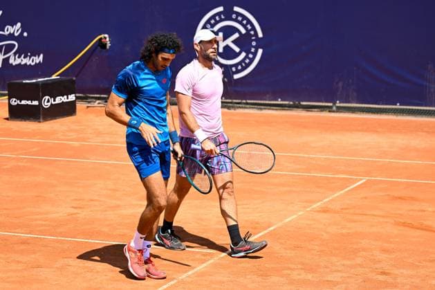TENNIS - ATP, Tennis Herren Generali Open 2024 KITZBUEHEL,AUSTRIA,25.JUL.24 - TENNIS - ATP World Tour, Generali Open. Image shows Skander Mansouri (TUN) and Santiago Gonzalez (MEX).  GEPAxpictures xDanielxSchoenherr