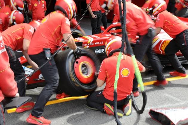 Stavelot, Belgium July 26 28, 2024 FIA Formula 1 World Championship Grand Prix Belgium Circuit de Spa Francorchamps 2024 In the picture Ferrari pit stop practice Circuit de Spa Francorchamps Copyright: xFotostandx xHorstxBernhardtx