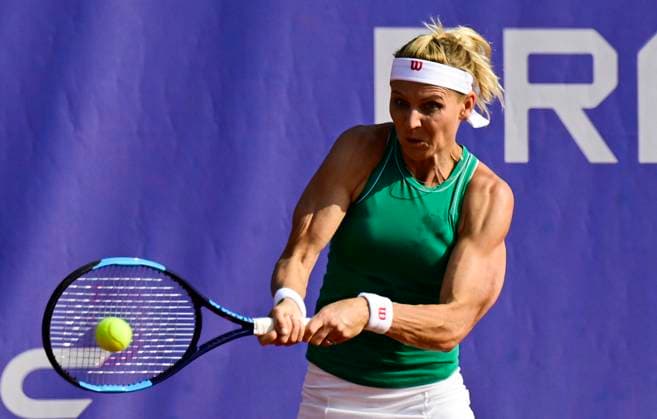 Czech Lucie Safarova (pictured) and Bethanie Mattek-Sands of USA in action against Camilla Rosatello of Italy and Kimberley Zimmermann of Belgium during womanÂ s doubles semi-final of the WTA, Tennis Damen women s tennis tournament Livesport Prague Open 2024 in Prague, Czech Republic, July 25, 2024. (CTKxPhoto RomanxVondrous) CTKPhotoP2024072506985  CTKPhotoP2024072506985