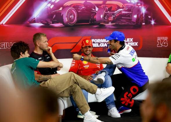 18 Lance Stroll CAN, Aston Martin Aramco F1 Team , 20 Kevin Magnussen DNK, MoneyGram Haas F1 , 55 Carlos Sainz ESP, Scuderia Ferrari HP , 3 Daniel Ricciardo AUS, Visa Cash App RB Formula One Team , F1 Grand Prix of Belgium at Circuit de Spa Francorchamps on July 25, 2024 in Spa Francorchamps, Belgium Photo by HOCH ZWEI Spa Francorchamps Belgium