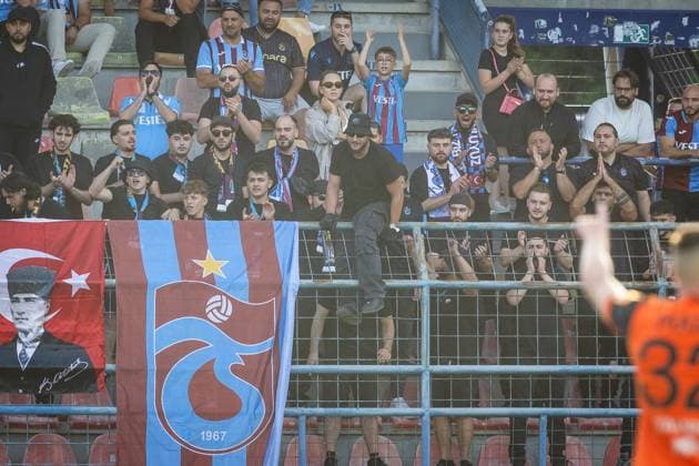 RUZOMBEROK - TRABZONSPOR UEFA EUROPA LEAGUE Fans of Trabzonspor during the 1st leg of Second qualifying round of the UEFA Europa League football match between MFK Ruzomberok and Trabzonspor. Ruzomberok, Slovakia, July 25, 2024. PUBLICATION NOT IN SLOVAKIA Ruzomberok Copyright: xBranislavxRackox 080A4203