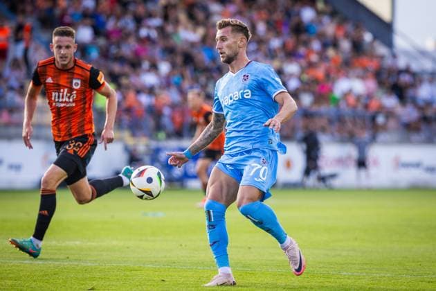 RUZOMBEROK - TRABZONSPOR UEFA EUROPA LEAGUE Matus Maly of Ruzomberok and Denis Dragus of Trabzonspor during the 1st leg of Second qualifying round of the UEFA Europa League football match between MFK Ruzomberok and Trabzonspor. Ruzomberok, Slovakia, July 25, 2024. PUBLICATION NOT IN SLOVAKIA Ruzomberok Copyright: xBranislavxRackox 080A4293