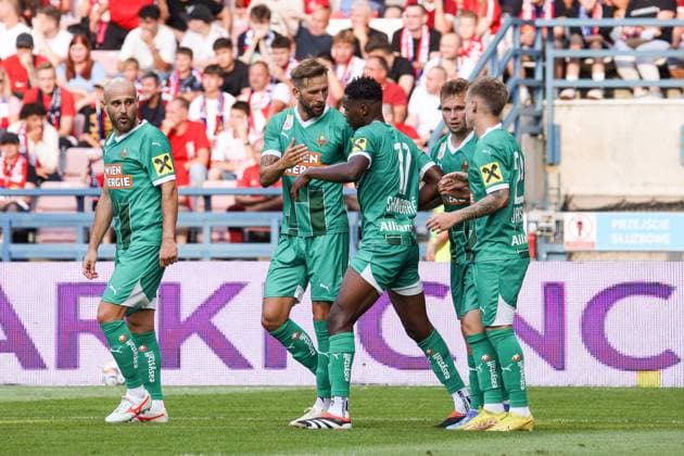 KRAKOW 25.07.2024 ELIMINACJE DO LIGI EUROPY SEZON 2024 2025 PLAY- OFF QUALIFICATIONS UEFA EUROPE LEAGUE MATCH: Wisla Krakow - SK Rapid Wieden NZ GUIDO BURGSTALLER MAMADOU SANGARE LUKAS GRGIC FOT. JACEK STANISLAWEK 400mm.pl 