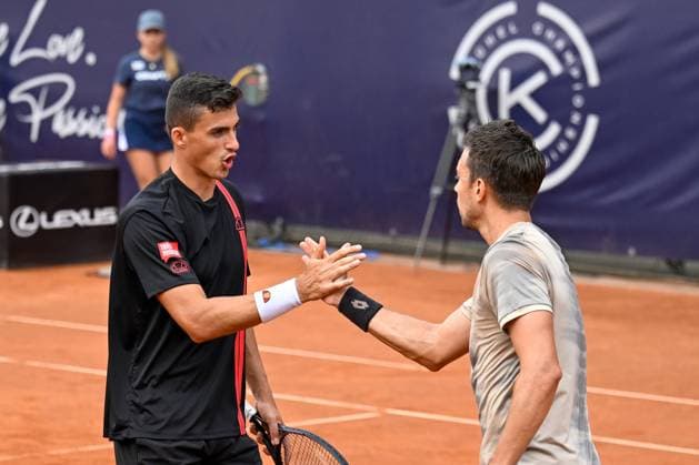 TENNIS - ATP, Tennis Herren Generali Open 2024 KITZBUEHEL,AUSTRIA,25.JUL.24 - TENNIS - ATP World Tour, Generali Open. Image shows Alexander Erler (AUT) and Andreas Mies (GER).  GEPAxpictures xDanielxSchoenherr
