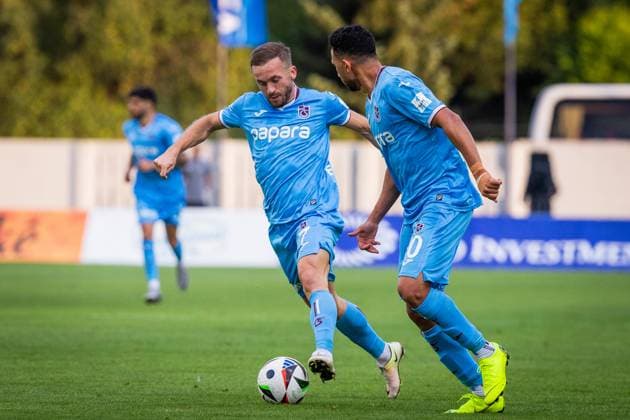 RUZOMBEROK - TRABZONSPOR UEFA EUROPA LEAGUE Edin Visca and Trezeguet of Trabzonspor during the 1st leg of Second qualifying round of the UEFA Europa League football match between MFK Ruzomberok and Trabzonspor. Ruzomberok, Slovakia, July 25, 2024. PUBLICATION NOT IN SLOVAKIA Ruzomberok Copyright: xBranislavxRackox 080A4655