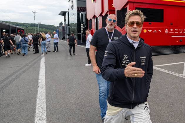 American actor Brad Pitt is pictured at the preparations for the Grand Prix F1 of Belgium race, in Spa-Francorchamps, Thursday 25 July 2024. The Spa-Francorchamps Formula One Grand Prix takes place this weekend, from July 25th to July 28th. JONASxROOSENS  x97034587x