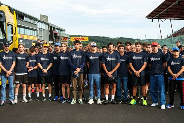 All drivers paying tribute to Anthoine Hubert during the Formula 1 Rolex Belgian Grand Prix 2024, 14th round of the 2024 Formula One World Championship, WM, Weltmeisterschaft from July 26 to 28, 2024 on the Circuit de Spa-Francorchamps, in Stavelot, Belgium - F1 - BELGIAN GRAND PRIX 2024 DPPI Panoramic  240725_R14_BELGIO_DP_FG0O1413