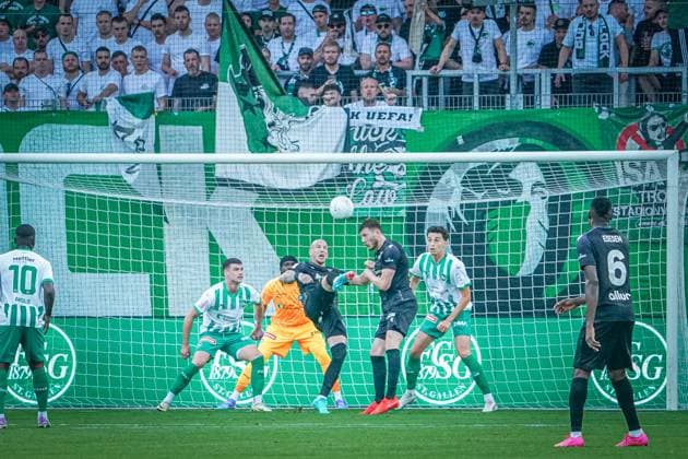 Soccer FC St Gallen 1879 vs FC TOBOL KOSTANAY 2 qualifying round UEFA Conference League Kybunpark St Gallen, Switzerland Tobols Ivan Miladinovic on goal attempt St Gallen Kybunpark Canton St Gallen Switzerland Copyright: xJoeranxSteinsiekx
