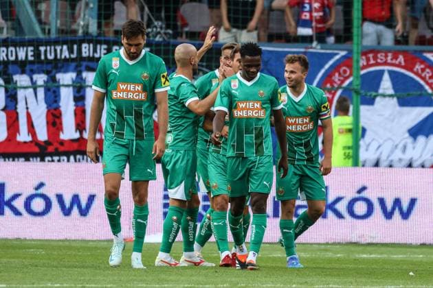 2024 25 UEFA Europa League second qualifying round Wisla Krakow - SK Rapid Wien 07.25.2024 Krakow (Cracow) Poland, Football 2024 25 UEFA Europa League second qualifying round, Wisla Krakow - SK Rapid Wien op: SK Rapid Wien Goal Celebration (celebracja gola) Copyright: xKonradxSwieradx IMG_1178
