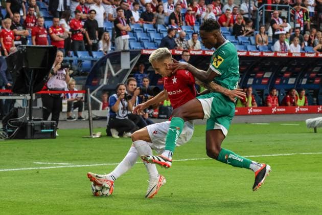 2024 25 UEFA Europa League second qualifying round Wisla Krakow - SK Rapid Wien 07.25.2024 Krakow (Cracow) Poland, Football 2024 25 UEFA Europa League second qualifying round, Wisla Krakow - SK Rapid Wien op: Olivier Sukiennicki, Mamadou Sangare Copyright: xKonradxSwieradx IMG_1489