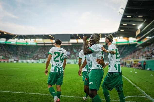 Soccer FC St Gallen 1879 vs FC TOBOL KOSTANAY 2 qualifying round UEFA Conference League Kybunpark St Gallen, Switzerland Goal and celebration by St Gallens Chadrac Akolo to give St Gallen a 2-1 lead Kybunpark Canton St Gallen Switzerland Copyright: xJoeranxSteinsiekx