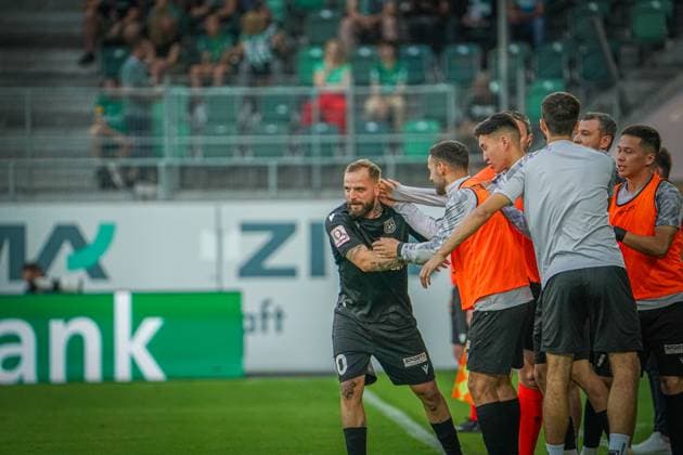 Soccer FC St Gallen 1879 vs FC TOBOL KOSTANAY 2 qualifying round UEFA Conference League Kybunpark St Gallen, Switzerland Tobol take a 1-0 lead through an own goal, joy for Tobols Igor Ivanovic and his team St Gallen Kybunpark Kanton St Gallen Switzerland Copyright: xJoeranxSteinsiekx