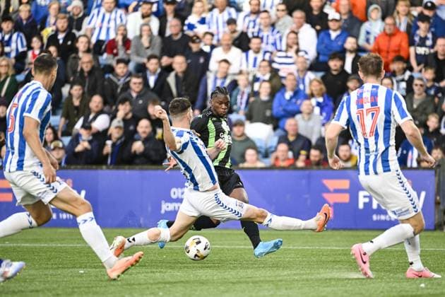 Cercle s Flavio Nazinho pictured in action during a soccer game between Scottish Kilmarnock F.C. and Belgian Cercle Brugge in Kilmarnock, Scotland on Thursday 25 July 2024, the first leg of the second qualifying round for the UEFA Europa League competition. TOM GOYVAERTS TomxGoyvaerts  x97043155x