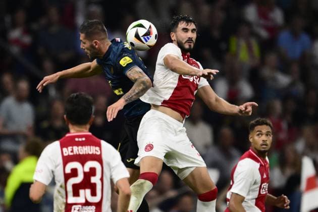 AMSTERDAM - (l-r) Stefan Djordjevic of FK Vojvodina, Josip Sutalo of Ajax during the UEFA Europa League 2nd preliminary round match between Ajax Amsterdam and FK Vojvodina at the Johan Cruijff ArenA on July 25, 2024 in Amsterdam, Netherlands. ANP OLAF KRAAK UEFA Europa Europa League second qualifying round 2024 25 xVIxANPxSportx xxANPxIVx 504192511 originalFilename: 504192511.jpg