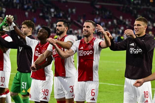 AMSTERDAM - (l-r) Jaydon Banel of Ajax, Jordan Henderson of Ajax, Jakov Medic of Ajax after the UEFA Europa League 2nd preliminary round match between Ajax Amsterdam and FK Vojvodina at the Johan Cruijff ArenA on July 25, 2024 in Amsterdam, Netherlands. ANP OLAF KRAAK UEFA Europa Europa League second qualifying round 2024 25 xVIxANPxSportx xxANPxIVx 504193162 originalFilename: 504193162.jpg