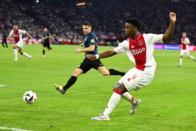 AMSTERDAM - Jorrel Hato of Ajax during the UEFA Europa League 2nd preliminary round match between Ajax Amsterdam and FK Vojvodina at the Johan Cruijff ArenA on July 25, 2024 in Amsterdam, Netherlands. ANP OLAF KRAAK UEFA Europa Europa League second qualifying round 2024 25 xVIxANPxSportx xxANPxIVx 504195880 originalFilename: 504195880.jpg