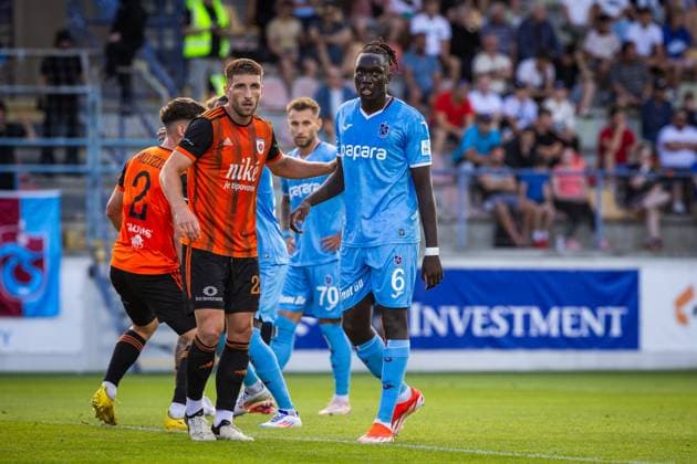 RUZOMBEROK - TRABZONSPOR UEFA EUROPA LEAGUE Simon Gabriel of Ruzomberok and Batista Mendy of Trabzonspor during the 1st leg of Second qualifying round of the UEFA Europa League football match between MFK Ruzomberok and Trabzonspor. Ruzomberok, Slovakia, July 25, 2024. PUBLICATION NOT IN SLOVAKIA Ruzomberok Copyright: xBranislavxRackox 080A4317