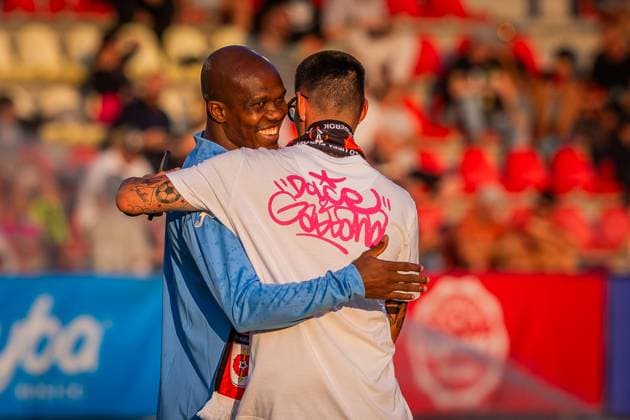 RUZOMBEROK - TRABZONSPOR UEFA EUROPA LEAGUE Ex player Marek Hamsik and Anthony Nwakaeme of Trabzonspor during the 1st leg of Second qualifying round of the UEFA Europa League football match between MFK Ruzomberok and Trabzonspor. Ruzomberok, Slovakia, July 25, 2024. PUBLICATION NOT IN SLOVAKIA Ruzomberok Copyright: xBranislavxRackox 080A4467