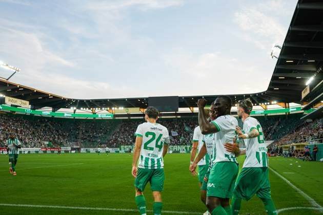 Soccer FC St Gallen 1879 vs FC TOBOL KOSTANAY 2 qualifying round UEFA Conference League Kybunpark St Gallen, Switzerland Goal and celebration by St Gallens Chadrac Akolo to give St Gallen a 2-1 lead Kybunpark Canton St Gallen Switzerland Copyright: xJoeranxSteinsiekx